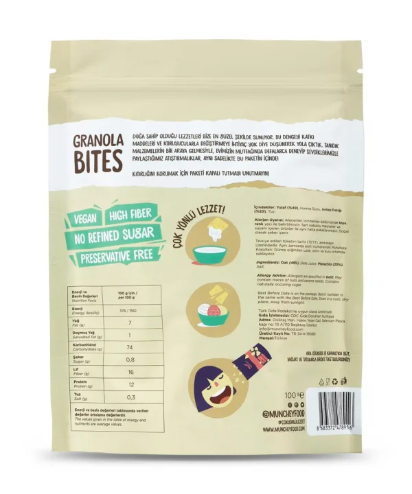 100gr 12'li Antep Fıstıklı Granola Bites